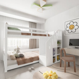Matteo White Children's Bunk Bed With Storage Stairs - Space-Saving 3Ft Single Pine Frame For 2 Kids - thumbnail 3