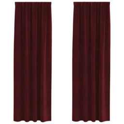 Berkfield Blackout Curtains With Top Tape 2 Pcs Wine Red Velvet - thumbnail 2