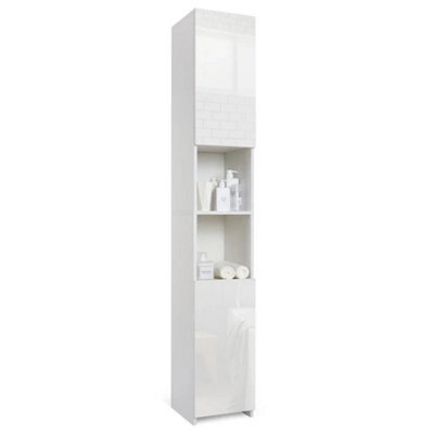 183Cm High Gloss Tall Bathroom Cabinet Slim Storage Cupboard 2 Doors & 6 Shelves - image 1
