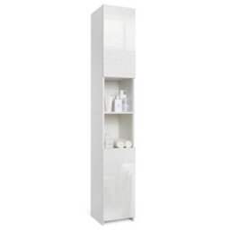 183Cm High Gloss Tall Bathroom Cabinet Slim Storage Cupboard 2 Doors & 6 Shelves