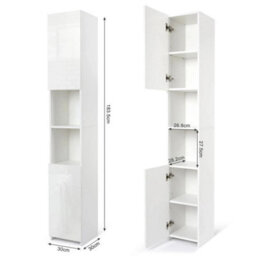 183Cm High Gloss Tall Bathroom Cabinet Slim Storage Cupboard 2 Doors & 6 Shelves - thumbnail 2