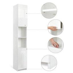 183Cm High Gloss Tall Bathroom Cabinet Slim Storage Cupboard 2 Doors & 6 Shelves - thumbnail 3