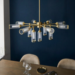 Luminosa Lighting Luminosa Trieste Multi Arm Pendant Ceiling Light Satin Brass Plate, Clear, Frosted Glass - thumbnail 5
