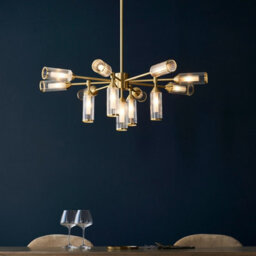 Luminosa Lighting Luminosa Trieste Multi Arm Pendant Ceiling Light Satin Brass Plate, Clear, Frosted Glass - thumbnail 4