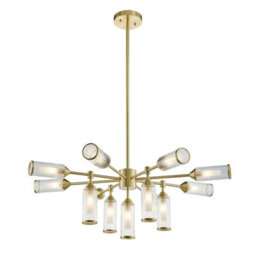 Luminosa Lighting Luminosa Trieste Multi Arm Pendant Ceiling Light Satin Brass Plate, Clear, Frosted Glass - thumbnail 1