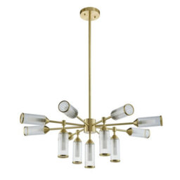 Luminosa Lighting Luminosa Trieste Multi Arm Pendant Ceiling Light Satin Brass Plate, Clear, Frosted Glass - thumbnail 7