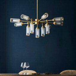 Luminosa Lighting Luminosa Trieste Multi Arm Pendant Ceiling Light Satin Brass Plate, Clear, Frosted Glass - thumbnail 3