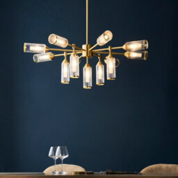 Luminosa Lighting Luminosa Trieste Multi Arm Pendant Ceiling Light Satin Brass Plate, Clear, Frosted Glass - thumbnail 2