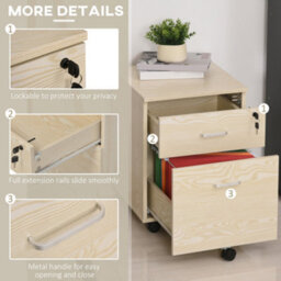 Vinsetto 2-Drawer Locking Office Filing Cabinet 5 Wheels Rolling Storage Oak - thumbnail 6