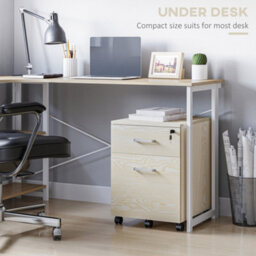 Vinsetto 2-Drawer Locking Office Filing Cabinet 5 Wheels Rolling Storage Oak - thumbnail 5