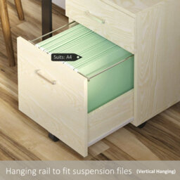 Vinsetto 2-Drawer Locking Office Filing Cabinet 5 Wheels Rolling Storage Oak - thumbnail 4