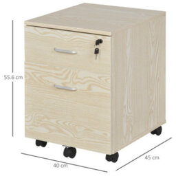 Vinsetto 2-Drawer Locking Office Filing Cabinet 5 Wheels Rolling Storage Oak - thumbnail 3