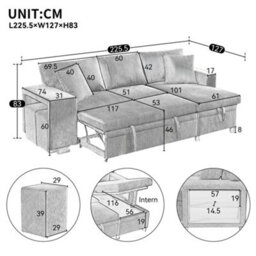 Abrihome Beige L-Shaped Convertible Corner Sofa Bed With Pull-Out, Usb-C, 2 Ottomans, Pillows & Storage Chaise - thumbnail 5