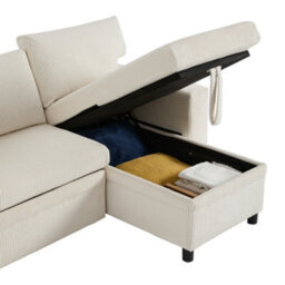 Abrihome Beige L-Shaped Convertible Corner Sofa Bed With Pull-Out, Usb-C, 2 Ottomans, Pillows & Storage Chaise - thumbnail 9
