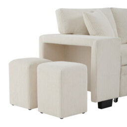 Abrihome Beige L-Shaped Convertible Corner Sofa Bed With Pull-Out, Usb-C, 2 Ottomans, Pillows & Storage Chaise - thumbnail 7