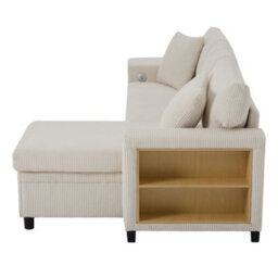 Abrihome Beige L-Shaped Convertible Corner Sofa Bed With Pull-Out, Usb-C, 2 Ottomans, Pillows & Storage Chaise - thumbnail 8