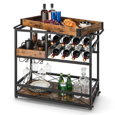 Costway 3-Tier Industrial Kitchen Serving Cart Rolling Bar Serving Trolley W/ Wine Rack - image 1