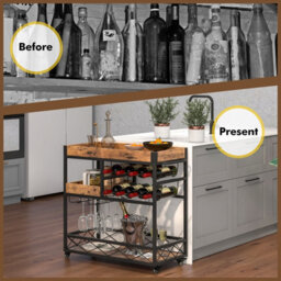 Costway 3-Tier Industrial Kitchen Serving Cart Rolling Bar Serving Trolley W/ Wine Rack - thumbnail 8