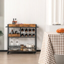 Costway 3-Tier Industrial Kitchen Serving Cart Rolling Bar Serving Trolley W/ Wine Rack - thumbnail 3