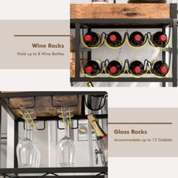 Costway 3-Tier Industrial Kitchen Serving Cart Rolling Bar Serving Trolley W/ Wine Rack - thumbnail 6