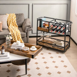 Costway 3-Tier Industrial Kitchen Serving Cart Rolling Bar Serving Trolley W/ Wine Rack - thumbnail 4