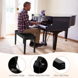Costway 75Cm Pu Leather Piano Bench Double Duet Seat Padded Vanity Stool W/ Storage - thumbnail 7