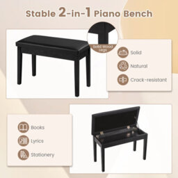 Costway 75Cm Pu Leather Piano Bench Double Duet Seat Padded Vanity Stool W/ Storage - thumbnail 6
