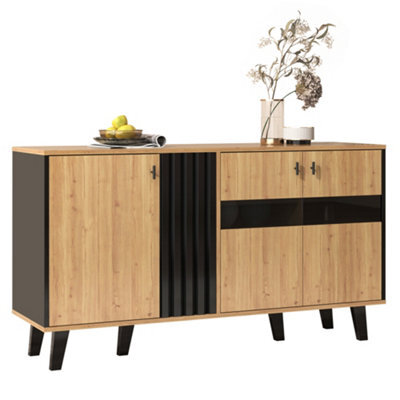Matteo Modern 3-Door Sideboard With Led Lighting And Wood/black Finish - 140Cm - image 1