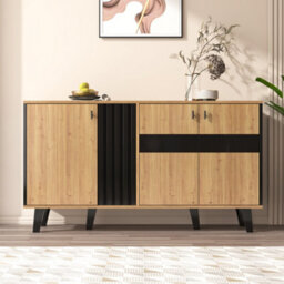Matteo Modern 3-Door Sideboard With Led Lighting And Wood/black Finish - 140Cm - thumbnail 3