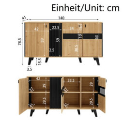 Matteo Modern 3-Door Sideboard With Led Lighting And Wood/black Finish - 140Cm - thumbnail 5