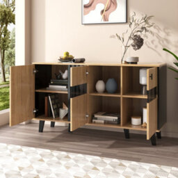 Matteo Modern 3-Door Sideboard With Led Lighting And Wood/black Finish - 140Cm - thumbnail 6