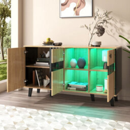 Matteo Modern 3-Door Sideboard With Led Lighting And Wood/black Finish - 140Cm - thumbnail 7