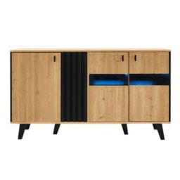 Matteo Modern 3-Door Sideboard With Led Lighting And Wood/black Finish - 140Cm - thumbnail 9
