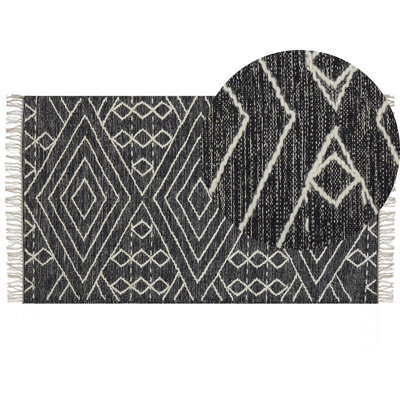 Beliani Rug Khenifra Black 80 X 150 Cm Cotton - image 1