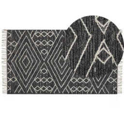 Beliani Rug Khenifra Black 80 X 150 Cm Cotton - thumbnail 1