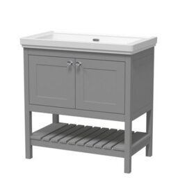 Balterley Coppenhall Bathroom Floor Standing 1 Drawer Vanity & 0 Tap Hole Basin, Cool Grey, 830mm - thumbnail 1