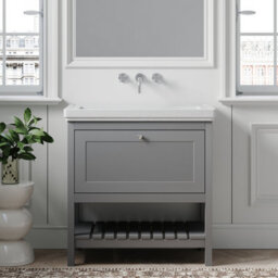 Balterley Coppenhall Bathroom Floor Standing 1 Drawer Vanity & 0 Tap Hole Basin, Cool Grey, 830mm - thumbnail 2