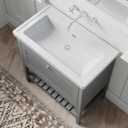Balterley Coppenhall Bathroom Floor Standing 1 Drawer Vanity & 0 Tap Hole Basin, Cool Grey, 830mm - thumbnail 5