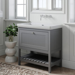 Balterley Coppenhall Bathroom Floor Standing 1 Drawer Vanity & 0 Tap Hole Basin, Cool Grey, 830mm - thumbnail 4