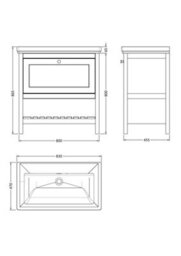 Balterley Coppenhall Bathroom Floor Standing 1 Drawer Vanity & 0 Tap Hole Basin, Cool Grey, 830mm - thumbnail 8
