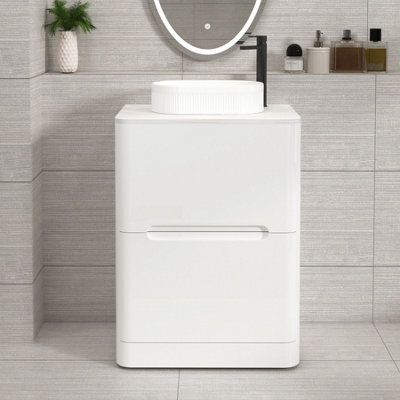 Royal Bathrooms Venice 600mm Gloss White Freestanding Bathroom Countertop Vanity Unit 2 Drawer With Lyon Basin - image 1