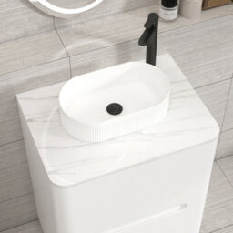 Royal Bathrooms Venice 600mm Gloss White Freestanding Bathroom Countertop Vanity Unit 2 Drawer With Lyon Basin - thumbnail 6