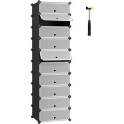 Songmics Interlocking Shoe Rack, Rectangular Storage Organiser, 10-Slot Modular Diy Storage Shelf Unit, 40 X 30 X 17 Cm For Each Slot - thumbnail 2