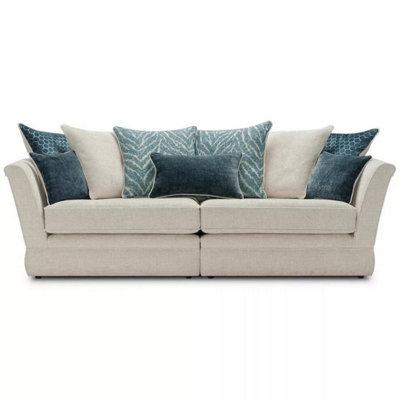 Oak Furnitureland Carrington 4 Seater Pillow Back Sofa Natural With Teal Fabric - image 1