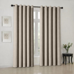 Oxford Homeware Eyelet Linen Effect Curtains Mink Fully Lined 100% Blackout Thermal Insulated Curtains Pair (W)168Cmx(L)183Cm