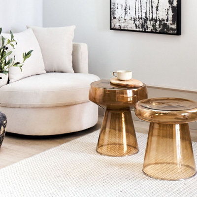 Wyld And Coco Luxeglass Set Of 2 Transparent Golden-Brown Glass Side Tables 37X37X43Cm And 39X39X40Cm - image 1