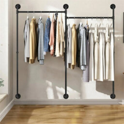 Black Heavy Duty Pipe Clothes Rack Industrial Clothes Rail Portable Hanging Shelf 30Kg - thumbnail 6