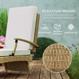Outsunny Foldable Rattan Garden Recliner Chair W/ Cushion, Footrest, Beige - thumbnail 5