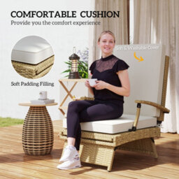 Outsunny Foldable Rattan Garden Recliner Chair W/ Cushion, Footrest, Beige - thumbnail 7