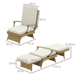 Outsunny Foldable Rattan Garden Recliner Chair W/ Cushion, Footrest, Beige - thumbnail 3